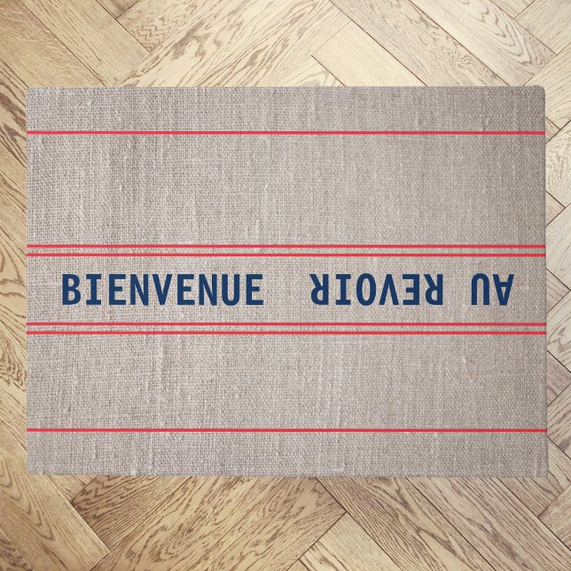 French Blue Bienvenue Au Revoir & Red Striped Doormat (Creator Uploaded)