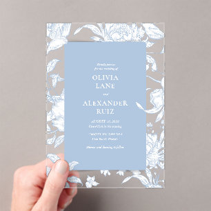French Blue Bird Botanical Floral Wedding Acrylic Invitations