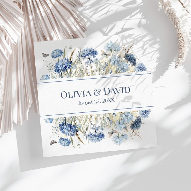 French Blue Boho Garden Flowers  Wedding Napkins (French Blue Boho Garden Flowers Wedding Napkins on a sunny boho white wedding table.)