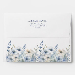 French Blue Boho Wildflowers Wedding Envelope