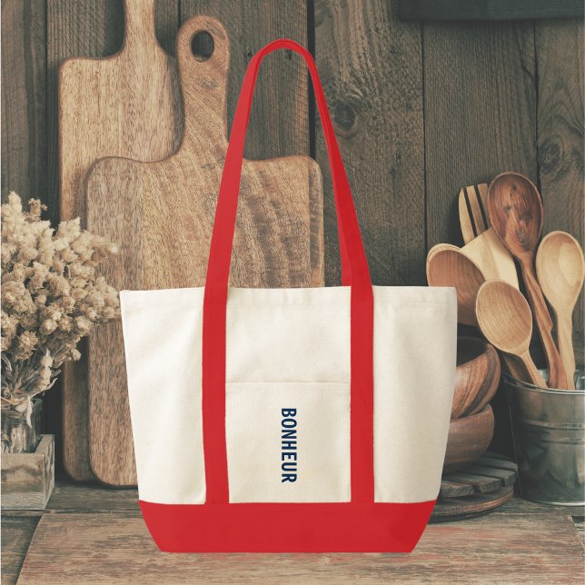 French Blue Bonheur & Red Striped Dinner Tote Bag (Creator Uploaded)