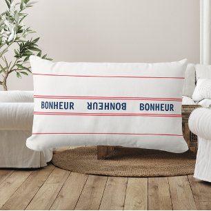 French Blue Bonheur & Red Striped Lumbar Cushion