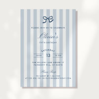 French Blue Bow & Stripes Boy Birthday Invitation