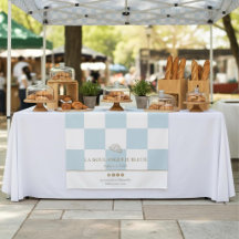 French Blue Checkers Croissant Bakery Table Runner