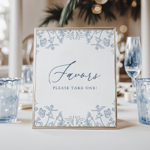 French Blue Chinoiserie Floral Bridal Shower Favou Poster