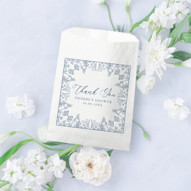 French Blue Chinoiserie Floral Bridal Shower Favour Bag (Creator Uploaded)