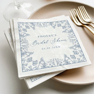 French Blue Chinoiserie Floral Bridal Shower Napkin