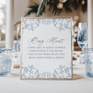 French Blue Chinoiserie Floral Ring Hunt Game Poster