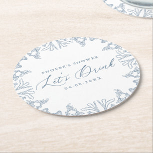 French Blue Chinoiserie Floral Shower Coaster