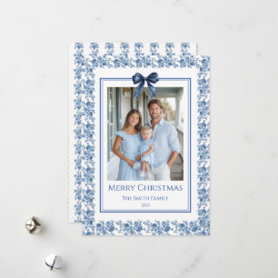 French Blue Chinoiserie Grandmillennial Photo Holiday Card