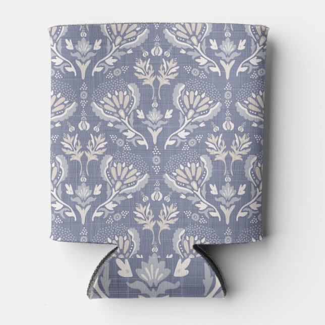 French blue damask, shabby chic. can cooler (Front)