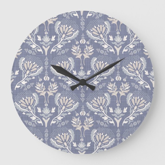 French blue damask, shabby chic. large clock (Front)