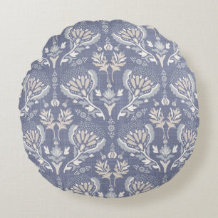 French blue damask, shabby chic. round cushion
