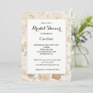 French Blue Envelope Heart Floral Bridal Shower Invitation