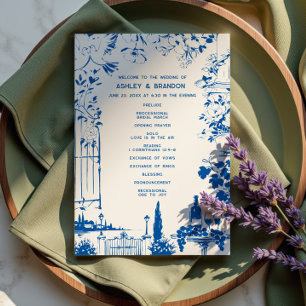 French Blue European Garden Whimsical Wedding Program