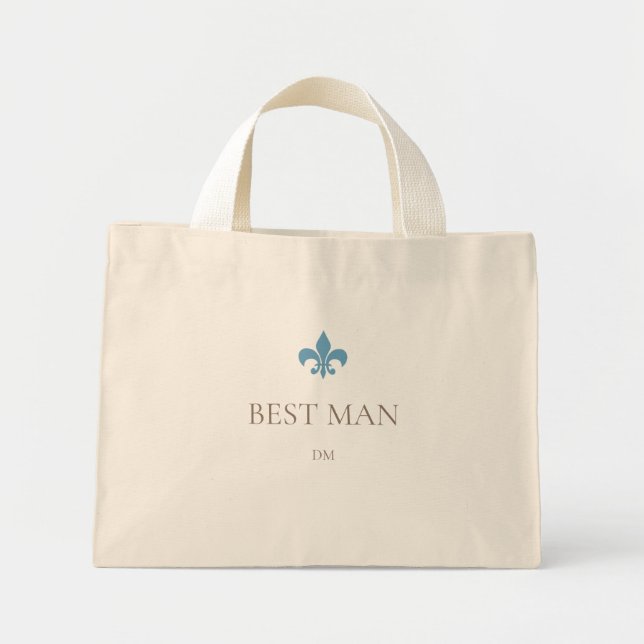 French Blue Fleur de Lis Best Man Initial Monogram Mini Tote Bag (Front)