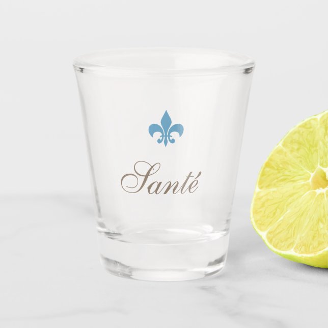 French Blue Fleur de Lis Santé Wedding Favour  Shot Glass (Front)