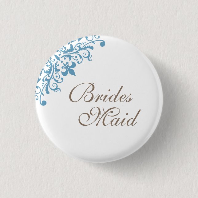 French Blue Fleur de Lis Script Bridesmaid  3 Cm Round Badge (Front)