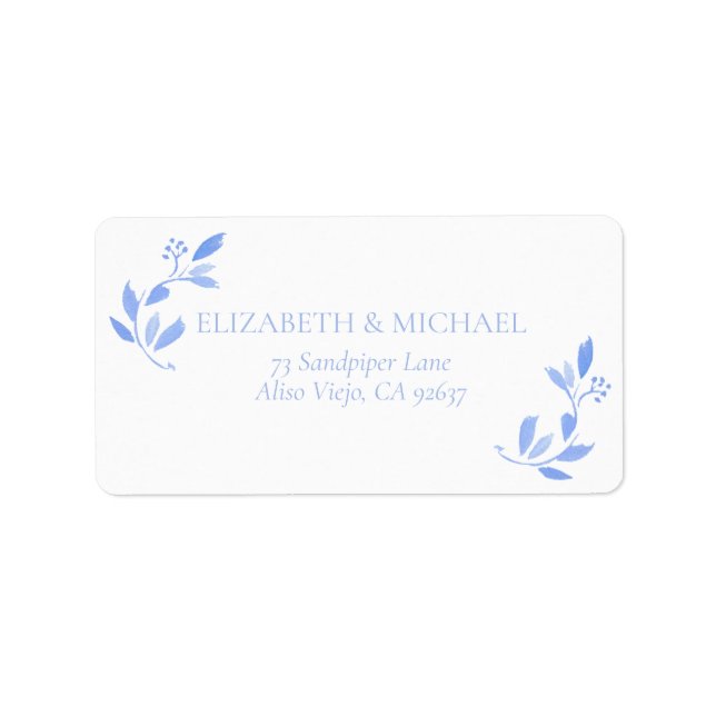 French Blue Floral Botanical Wedding Address Label (Front)