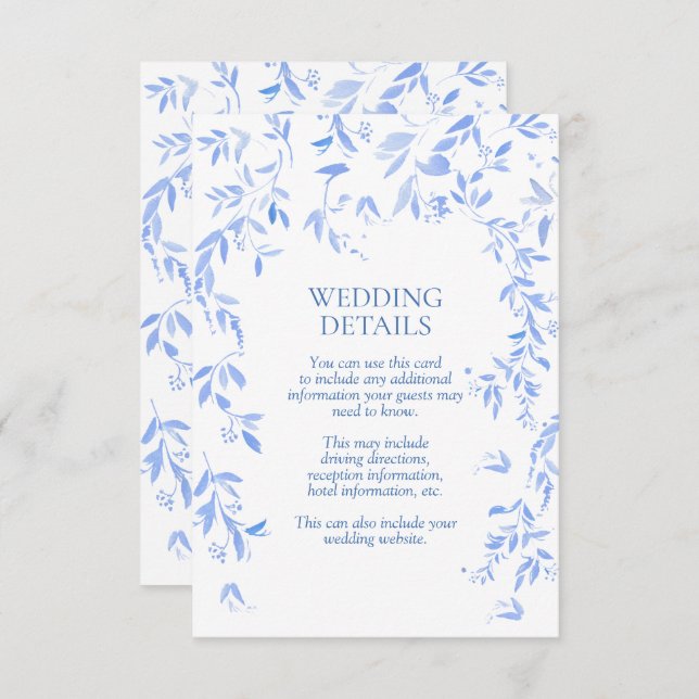 French Blue Floral Botanical Wedding Details Enclosure Card (Front/Back)