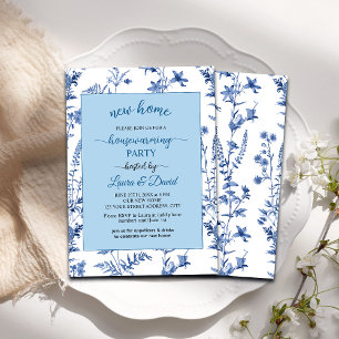 French Blue Floral New Home Housewarming Party Invitation