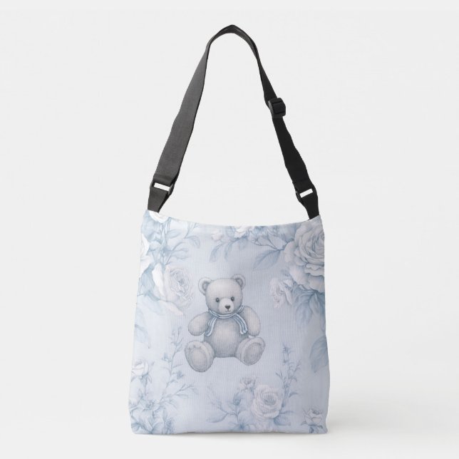 French blue floral ornament and bear crossbody bag (Front)
