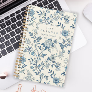 French Blue Floral Toile Pattern Name Planner