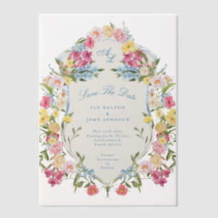 French Blue Floral Vintage Crest Save The date Vellum Invitations