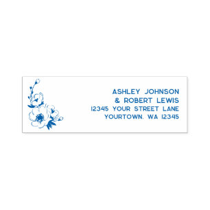 French Blue Floral Wedding Return Address Wedding Self-inking Stamp