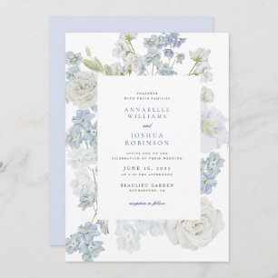 French Blue Florals Wedding Invitation