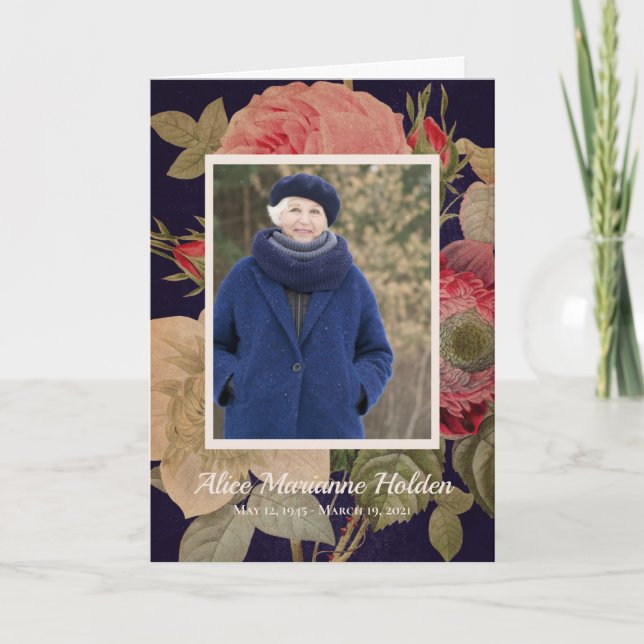 French Blue Flowers Celebration of Life Program (Front)