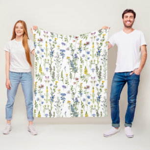 French Blue Garden Wildflowers Pattern Fleece Blanket