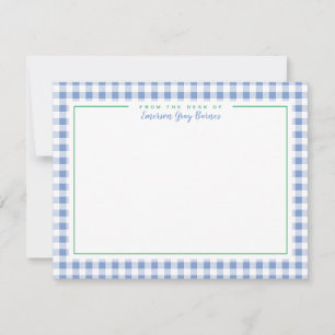 French Blue Green Accent Gingham Desk Stationery Thank You Card