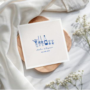 French Blue Hand Drawn Champagne Whimsical Wedding Napkin