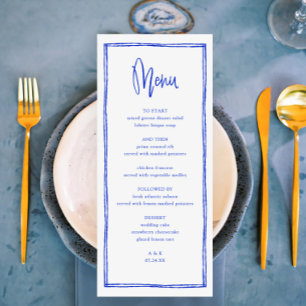 French Blue Handwritten Wedding Long Menu