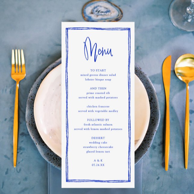 French Blue Handwritten Wedding Long Menu (Creator Uploaded)