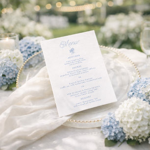 French Blue Hydrangea 5x7 Wedding Menu Card