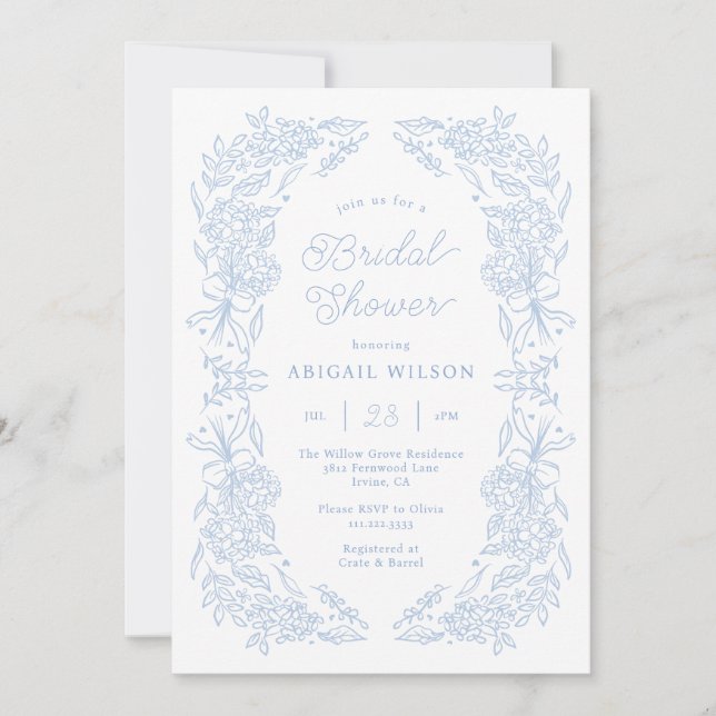 French Blue Hydrangea Bridal Shower Invitation (Front)