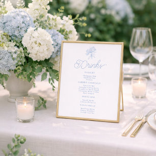 French Blue Hydrangea Drinks Menu Table Sign