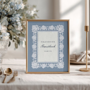 French Blue Lace Frame Wedding Guestbook Sign
