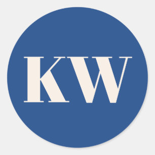 French Blue Large Monogrammed Initial Personalised Classic Round Sticker