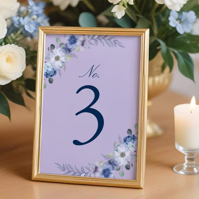 French Blue & Lavender Watercolor Floral Lavender Table Number (French Blue & Lavender Watercolor Floral Lavender Table Number)