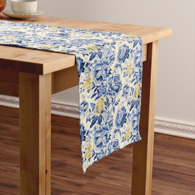 French Blue & Lemon Shabby Chic Harmony Long Table Runner (In Situ)