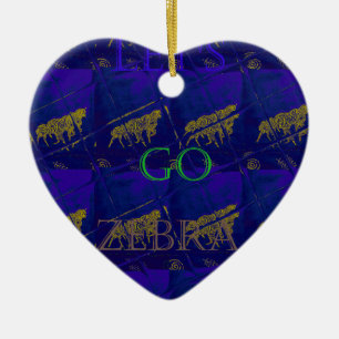 French Blue "Let's Go Zebra" Abstract Print Ceramic Ornament