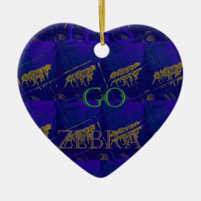 French Blue "Let's Go Zebra" Abstract Print Ceramic Ornament (Front)