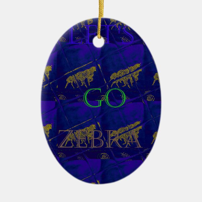 French Blue "Let's Go Zebra" Abstract Print Ceramic Ornament (Front)