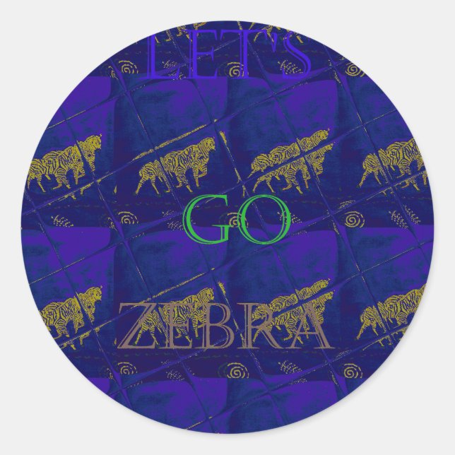 French Blue "Let's Go Zebra" Abstract Print Classic Round Sticker (Front)