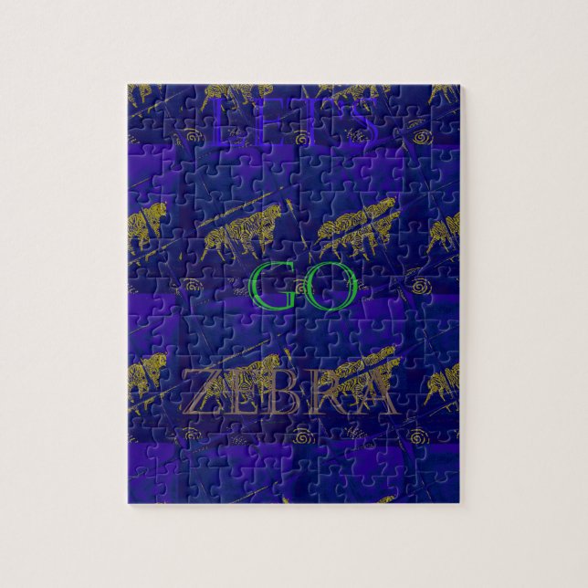 French Blue "Let's Go Zebra" Abstract Print Jigsaw Puzzle (Vertical)