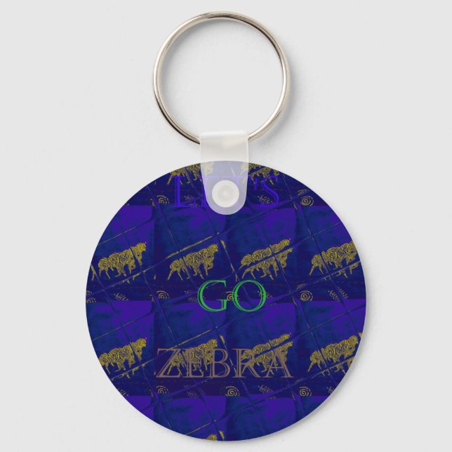 French Blue "Let's Go Zebra" Abstract Print Key Ring (Front)