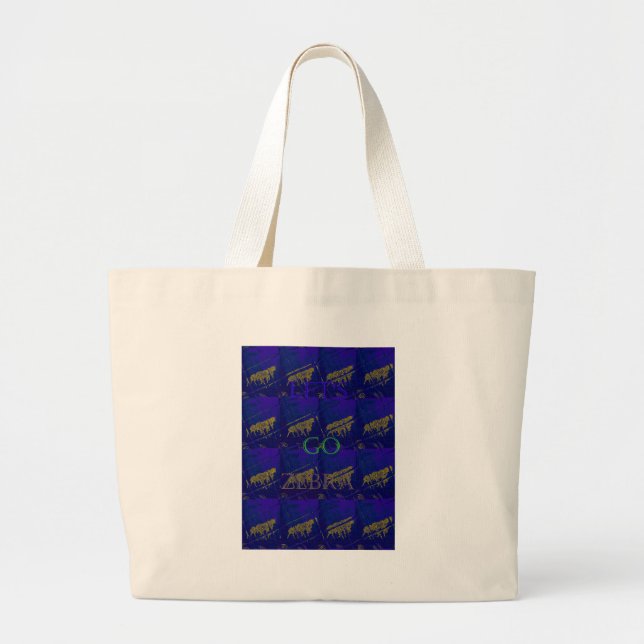 French Blue "Let's Go Zebra" Abstract Print Large Tote Bag (Front)